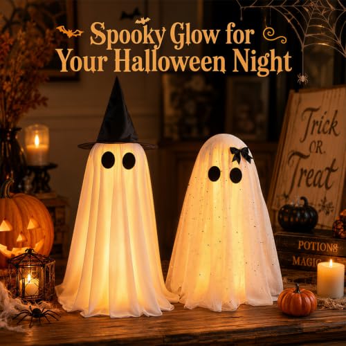 Halloween Ghost Decorations Indoor Set - Glowing Spooky Ghosts for Home & Table Display