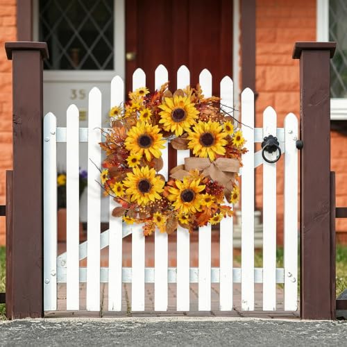 Sunflower Fall Wreath for Front Door - 24 Inch with Red Variation