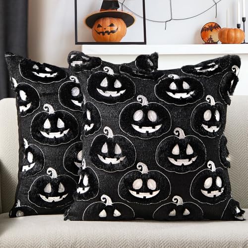 Halloween Pumpkin Pillow Covers 18x18 Set of 2 Black White Decor Variation of Blackwhite Pumpkins