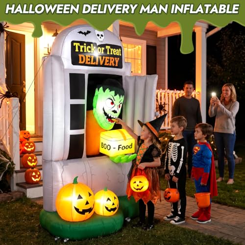 7FT Halloween Inflatable Zombie Delivery Man Outdoor Yard Decor with Lights