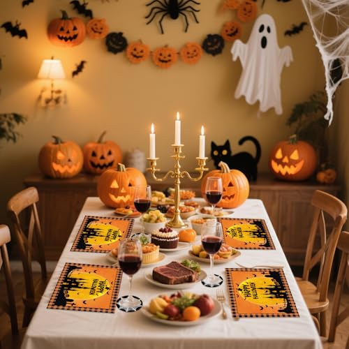 Happy Halloween Paper Placemats & Coasters Set - Ghost Bat Pumpkin Disposable Table Decor