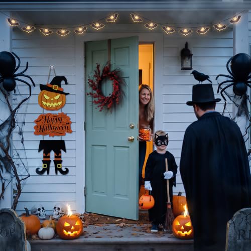 Halloween Door Sign with Witch Legs and Hat - Red Variation - 38 Inch Halloween Decor