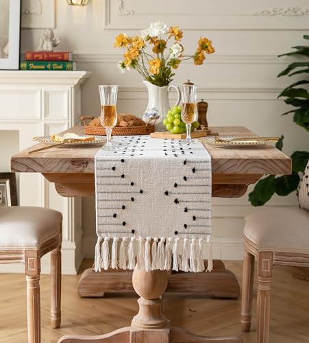 Black Beige Cotton Linen Table Runner 13 x 90 Inch Rustic Boho Home Decor - Variation of THIS listing