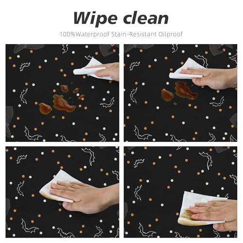 Black Halloween Round Tablecloth 60 Inch Spooky Pumpkin Ghost Cat Design Waterproof