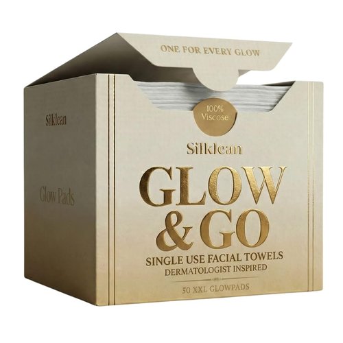 Silklean Glow and Go, XL Disposable Face Towel 10x15 inch, 100% Biodegradable Premium Towels for Fine Line Prevention and Smooth Radiant Skin, 50 Count, Chemical-Free-1 PACK
