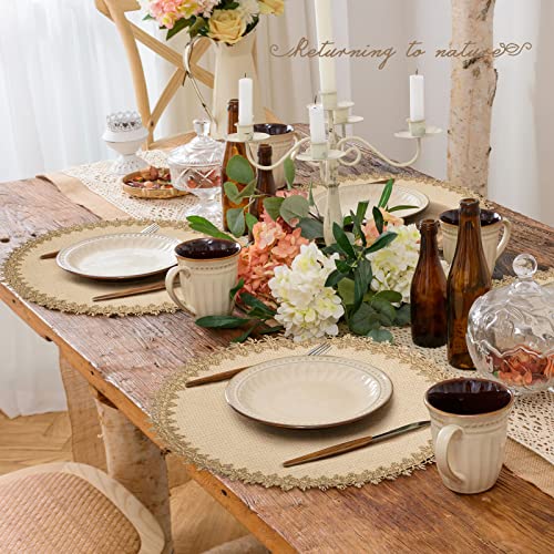 FunWheat Jute Lace Round Braided Placemats Set of 12 - 15 Inch Farmhouse Table Mats