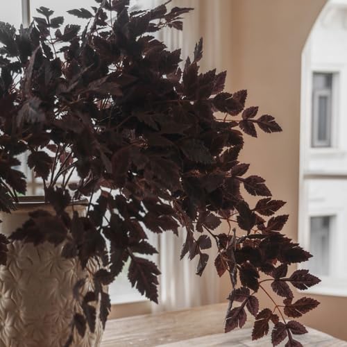 MISSPIN Fall Leaves Stems Black-Red, 8 Pack Artificial Autumn Decorations