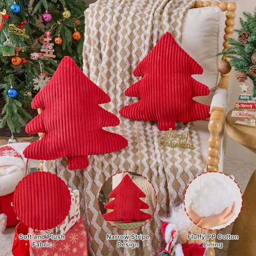 Lanpn Christmas Tree Pillow Set of 2 - Red Narrow Stripes 16x18 Inch Xmas Decor