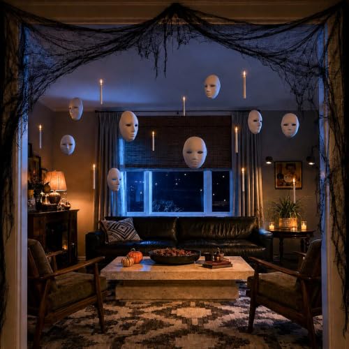 Halloween Hanging Masks Set - White Decor for Indoor & Outdoor Displays