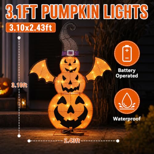 Lighted Halloween Jack o' Lantern Decor with Hat and Wings - 37 Inch