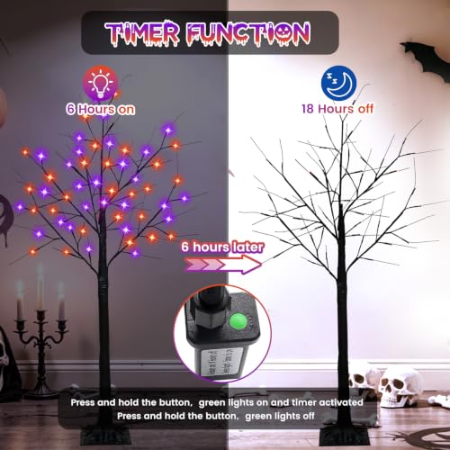 Halloween Black Tree Lights Set - 4Ft 2-Pack with Orange & Purple LEDs - Variation: Orange & Purple / 4Ft 2Pack