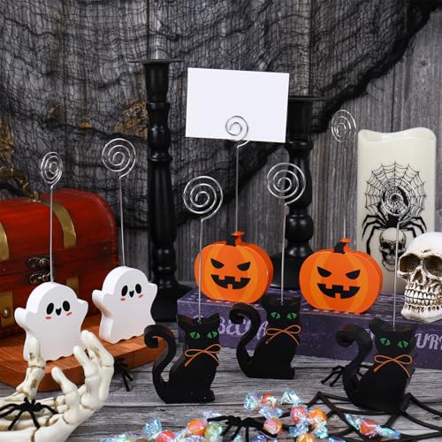 Halloween Wooden Place Card Holders Set of 12 Ghost Pumpkin Black Cat Table Markers