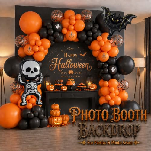 Halloween Balloon Arch Kit with Bat & Skeleton Foil Balloons - Orange Black Variation