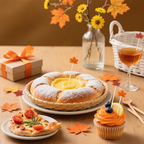 Yellow Thanksgiving Maple Leaf Cocktail Picks - 200 Pcs Food Skewers for Appetizers & Drinks