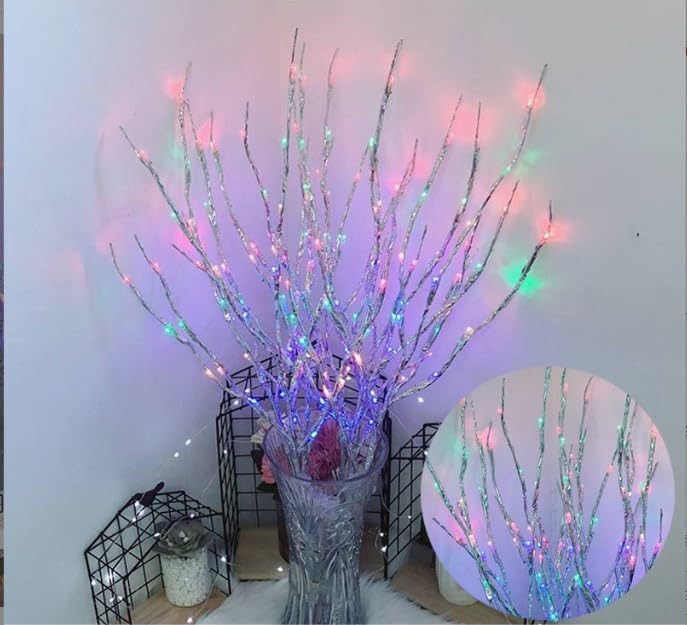 2 Pack LED Branch Lights Battery Operated Sliver-Color Willow Tree Vase Filler 30 Inch
