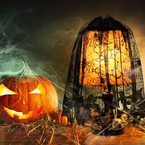 Halloween Spiderweb Lace Tablecloth Set for Haunted House Decor - 4 Pieces
