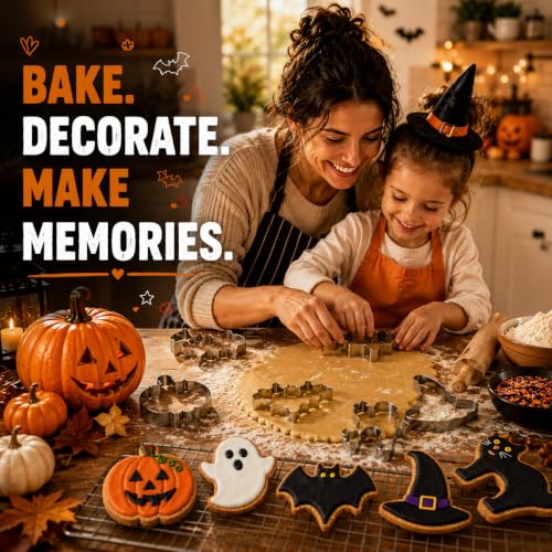 Halloween Cookie Cutters Set - Witch's Hat Pumpkin Ghost Bat Cat Stainless Steel