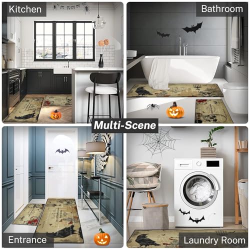 Autumn Halloween Gothic Skull Kitchen Rugs Set of 2 Non Slip Washable ArtSocket