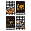 18x26 Inch Microfiber Kitchen Towels Set of 4 - Black Halloween Pumpkins & Ghost Design