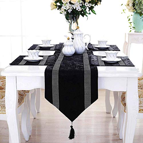 13x98 Inch Black Sequin Table Runner for Party & Wedding Decor - Elegant Glitter Rhinestones