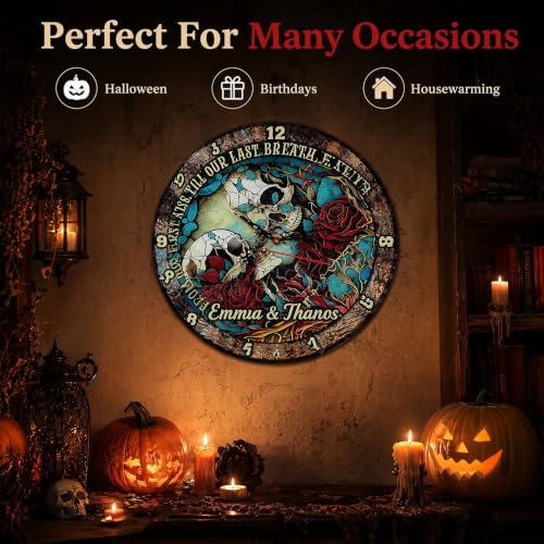 12 Inch Gothic Skull Rose Wall Clock - Halloween Decor & Home Accent