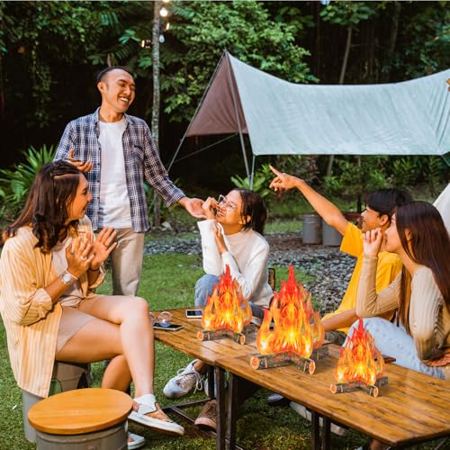 Fake Fire Cardboard Campfire Set - 11.8 Inch & 15.8 Inch, Gold Orange, Reusable Decor
