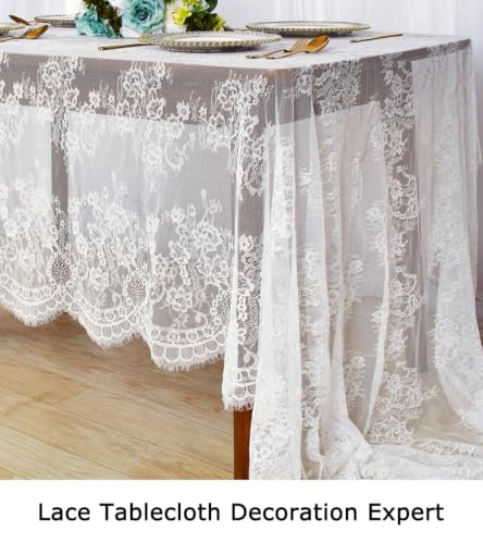White Lace Tablecloth 60x120 Inch Rectangle for Wedding & Farmhouse - Variation 1