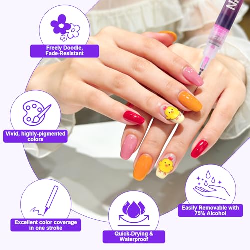 24-Color 0.5mm Nail Art Pen Set with Sticker Accessories – Non-Toxic, Quick-Drying