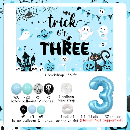 Halloween 3rd Birthday Party Decorations Balloon Garland Kit with Number 3 Foil Balloon for Boy Trick or Treat