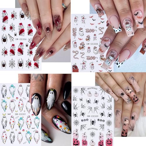 Halloween Nail Stickers Set - 9 Sheets Ghost Spider Web Bats - Halloween 9swcs