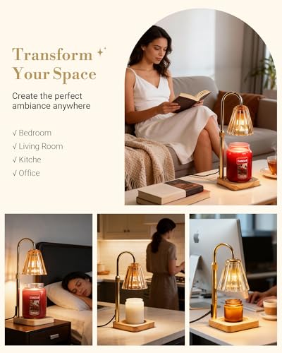 Amber Candle Warmer Lamp with Timer & Adjustable Height - No Flame, Scent Diffusion