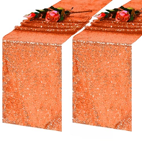 Orange Sequin Table Runner 12 x 72 Inch - Pack of 2 - Festive Home & Event Decor