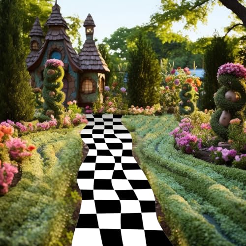 2 Pack Wonderland Checkered Party Runners with Tape - Black White Decor