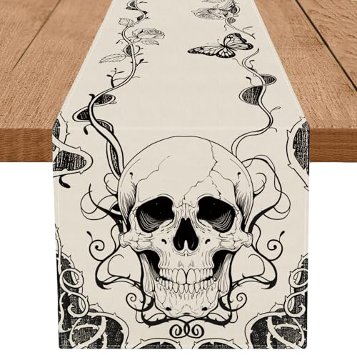 Halloween Gothic Skull Table Runner - 13 x 72 Inch Seasonal Dining Decor