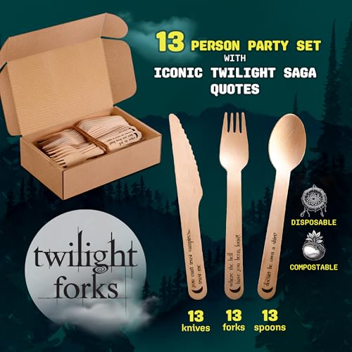 Twilight Themed Disposable Cutlery Set with Quotes - 39pcs Eco-Friendly Party Supplies