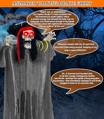 70-Inch Halloween Hanging Pirate Ghost Animatronic Outdoor Decor with Sound and Lights
