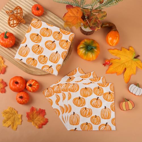 Pumpkin Fiesta Paper Napkins for Fall Parties - 100 Pack 6.5 Inch