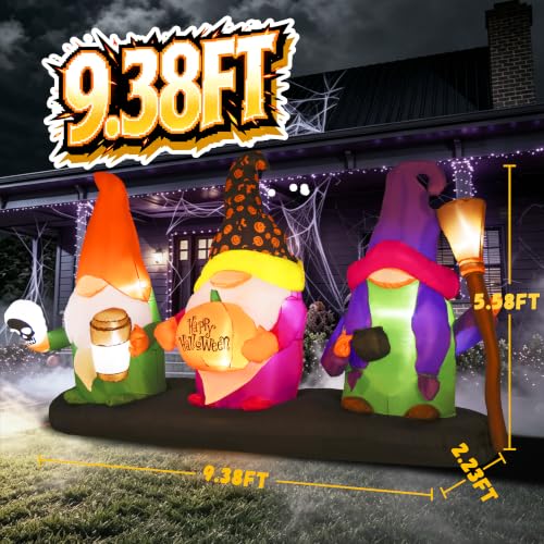 Halloween Inflatable Gnome Decor - 9.4ft Three Dwarfs Outdoor Decoration with LED Lights