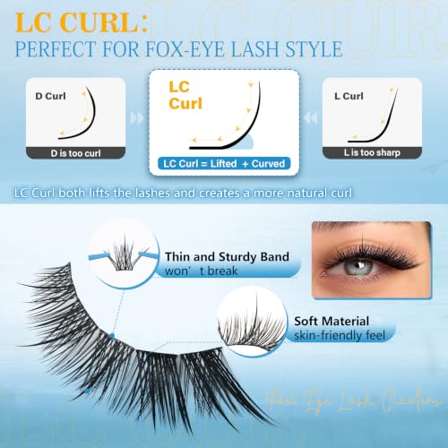 Pre-Mapped Fox Eye Lash Clusters - Wispy Spiky 10-18mm for Natural & Dramatic Looks - Fox Eye 05