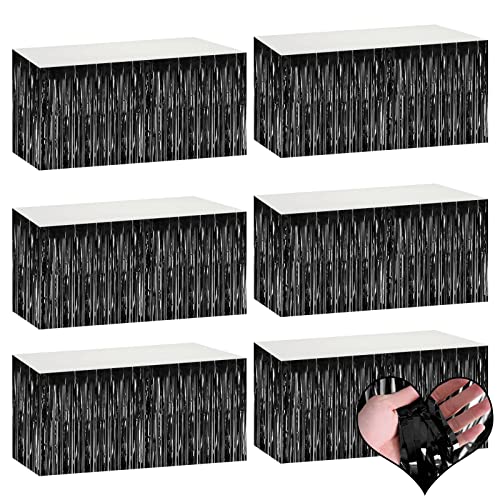 Black Metallic Foil Fringe Table Skirts 6 Pack - 29x108 Inch Party Decor
