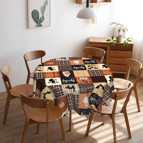 Halloween Spooky Cat Round Tablecloth 60 Inch Pumpkin Fall Kitchen Decor
