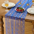 Royal Blue Gold 10FT Bow Table Runner 3Pc Sheer Gauze Sequin Tulle