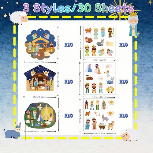 Christmas Nativity Ornaments Set - Religious Holiday Decorations for Tree & Crafts - 30 Pieces