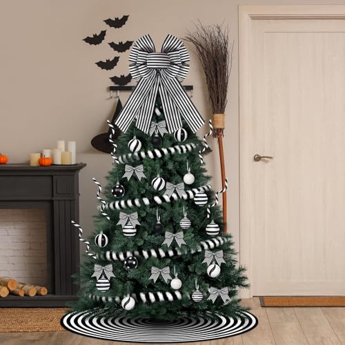 Black & White Christmas Tree Decorations Set - 36 Pcs Holiday Ornaments Kit with Garland & Skirt