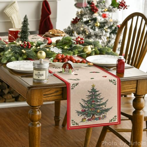 Christmas Table Runner 13x72 Inch Holiday Seasonal Kitchen Decor - Red Gift