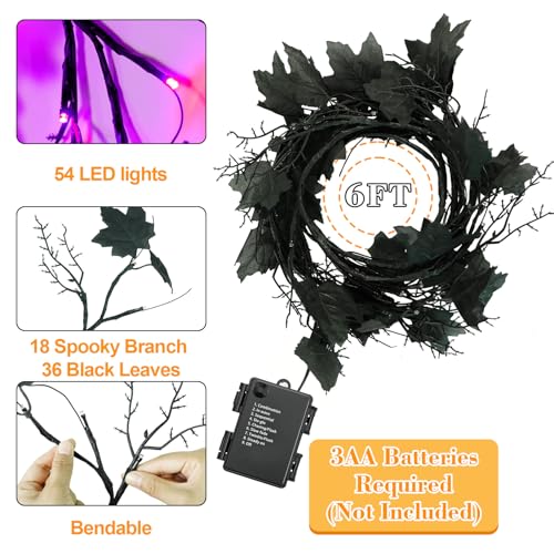 LED Willow Vine Garland with Orange and Purple Lights - 6 Ft Halloween Decor