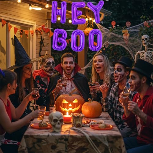 16 Inch Purple Hey Boo Foil Banner Balloons Halloween Party Decorations