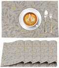Cotton Placemats Set of 6 - 13x19 Inch Leafy Reversible Table Mats