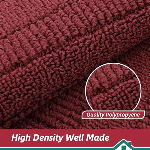 24x36 Inch Non Slip Washable Kitchen Sink Rug - Red, Semicircular Variation