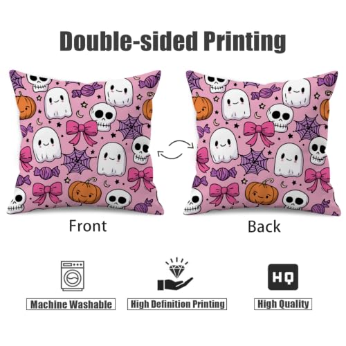 Pink Ghost Skull Throw Pillow Covers 20x20 Inch Set of 2 Halloween Cushion Covers - Pink Ghost Variation